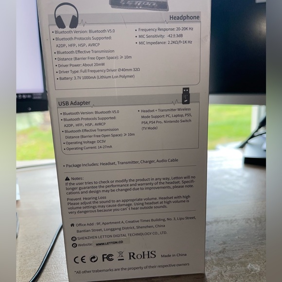 Letton Bluetooth gaming headset L13 with Asus Bluetooth 5.0 USB-BT500 - Picture 4 of 12